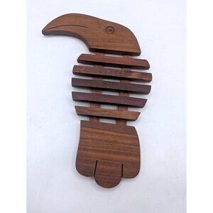 Vintage 11” Wood Parrot Bird Trivet Hot Plate Kitchen Decor Tiki Tropical